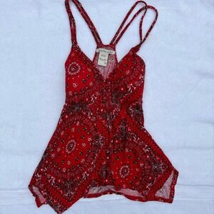 y2k western red bandana print tank top with built in pads